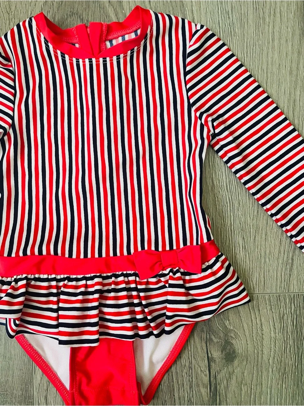 Cat & Jack Toddler Girl Swimsuit 4T Red White Blue Striped One Piece Peplum Zip